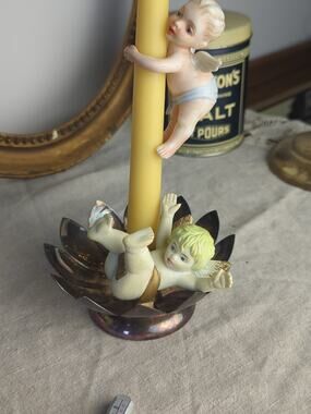 Vintage Cherub Candle Hugger – Romantic Putti Angel Pair Storybook Cottage